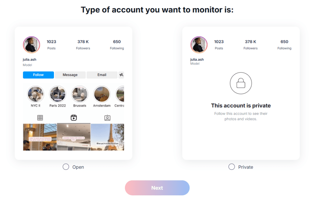 Choose private or public Instagram account you want to view