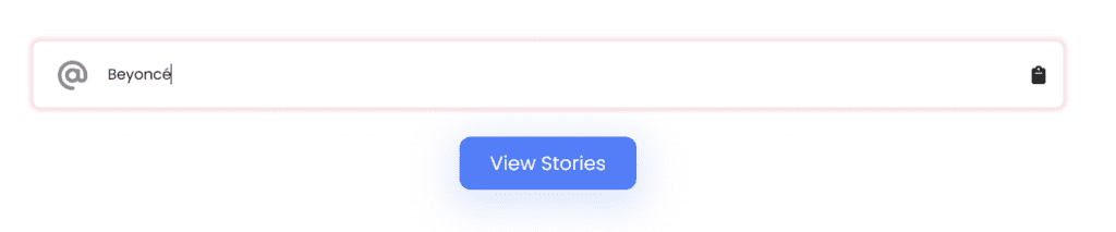 Screenshot showing the Simpliers Instagram Story Viewer interface with the Instagram username field filled in for a public account, example: Beyoncé.