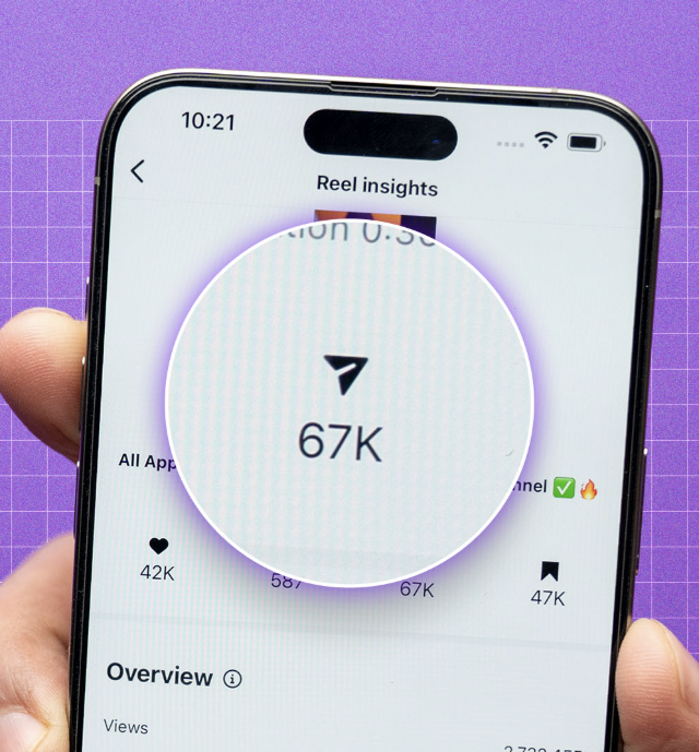 Smartphone screen showing the number of times an Instagram post has been shared