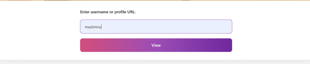 Screenshot of StealthGram after entering “Madonna” in the search field.
