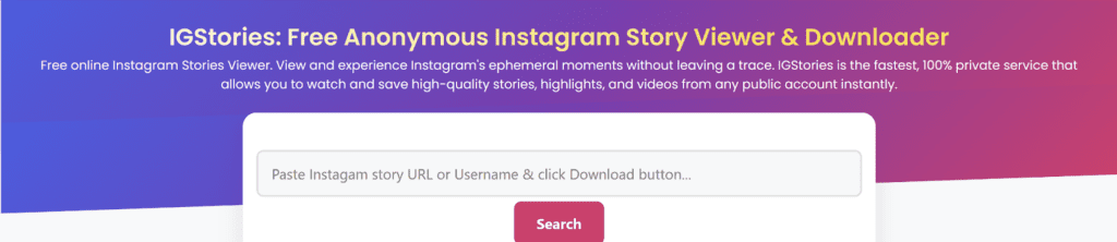 IGstories: Free Anonymous Instagram Story Viewer & Downloader Page