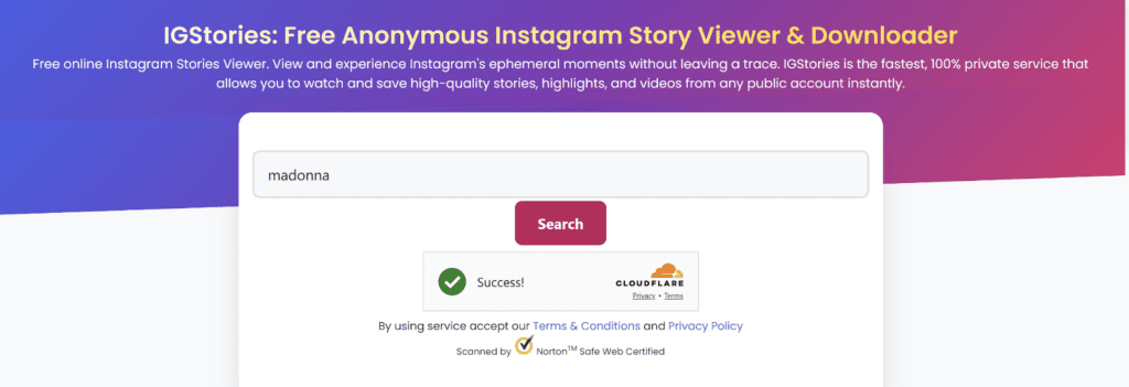 A screen capture of the IGstories captcha verification page.